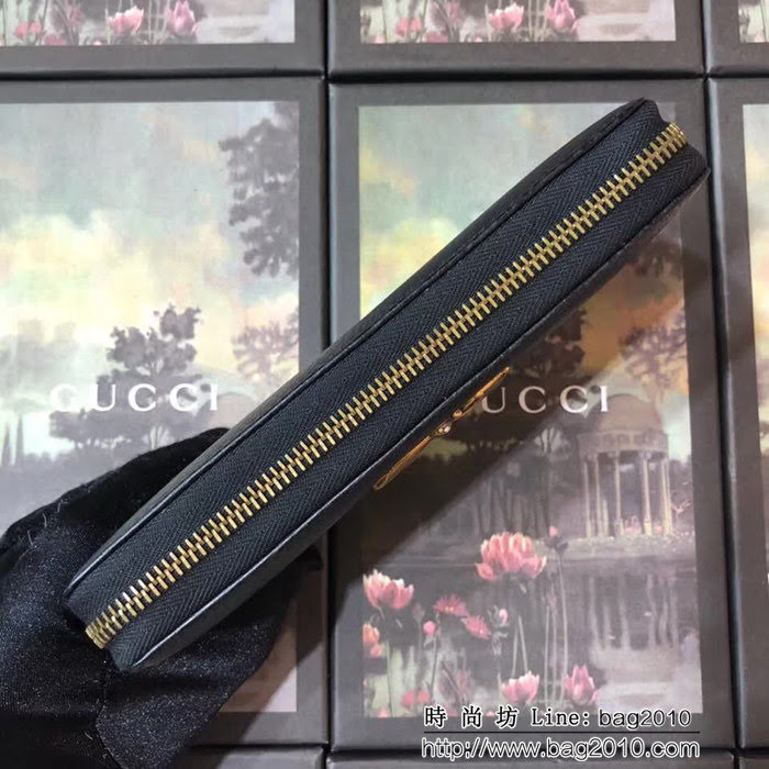 GUCCI古馳 頂級原單 2018早秋新品 黑色皮革三面拉鏈錢包 524291 黑配粉 WTG2057